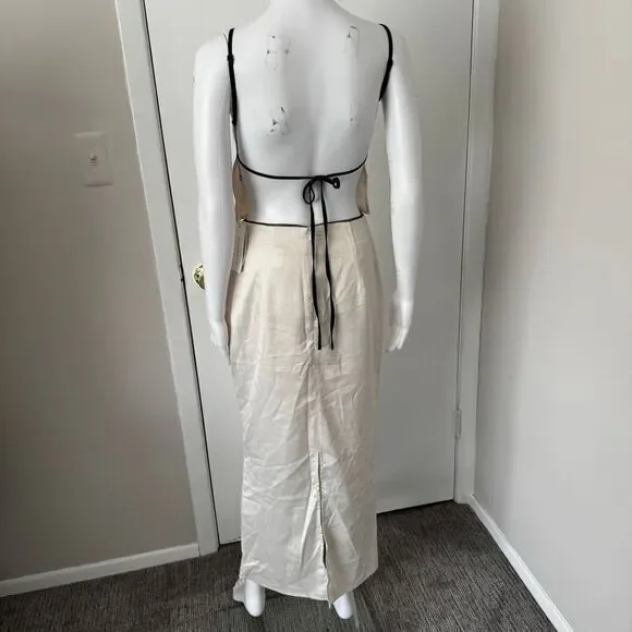 Commense Satin Elegant beige Spaghetti Straps and Bow Detail Maxi Skirt set S - Picture 9 of 15